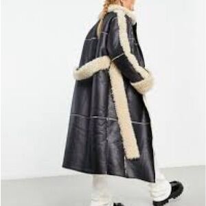 ASOS Women's Black and Cream Shearling Coat